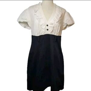 NWT Torrid Women 16 Ruffle Secretary Pencil Dress Black White Puff Sleeve Cotton